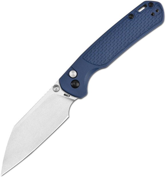 CJRB Pyrite Light Button Lock Knife Stonewash AR-RPM9 Stainless Wharncliffe Blade/Blue FRN Handle SKU J1945BU