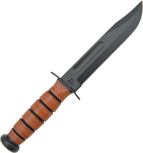 Ka-Bar US Army Fixed Blade Fighting Knife w/Sheath Black Powder Coated 1095HC Steel Blade/Stacked Leather Handle SKU KA5020/5020