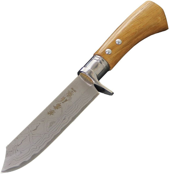 Kanetsune Shiro-One Fixed Blade Knife w/Leather Sheath Damascus Steel Blade/Brown Wood Handle SKU KB271