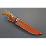 Kanetsune Shiro-One Fixed Blade Knife w/Leather Sheath Damascus Steel Blade/Brown Wood Handle SKU KB271