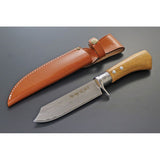 Kanetsune Shiro-One Fixed Blade Knife w/Leather Sheath Damascus Steel Blade/Brown Wood Handle SKU KB271