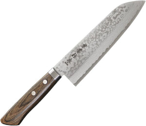 Kanetsune Sairyu Santoku Knife 11.63" Overall Damascus Steel Blade/Brown Wood Handle SKU KC370