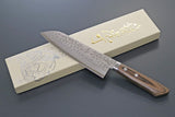 Kanetsune Sairyu Santoku Knife 11.63" Overall Damascus Steel Blade/Brown Wood Handle SKU KC370