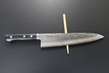 Kanetsune Gyutou Knife 13.25" Overall Hammered finish Hon-Warikomi clad blade made of VG-1 Stainless Core Sandwiched by SUS410 Stainless/Black Wood Handle SKU KC947