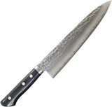 Kanetsune Gyutou Knife 13.25" Overall Hammered finish Hon-Warikomi clad blade made of VG-1 Stainless Core Sandwiched by SUS410 Stainless/Black Wood Handle SKU KC947