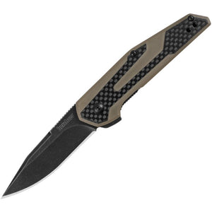 Kershaw Fraxion Linerlock Knife Black Stonewash 8Cr13MoV Blade/Tan G10 Handle with Carbon Fiber Inlays SKU KS1160TANBWX