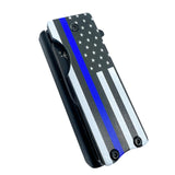 Spring Assist Pocket Knife with US Patented Lighter Holder Black 440 Stainless-Steel Blade/Blue & Black US Flag SKU KS1515BL