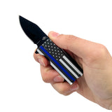 Spring Assist Pocket Knife with US Patented Lighter Holder Black 440 Stainless-Steel Blade/Blue & Black US Flag SKU KS1515BL