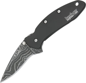 Kershaw Chive Frame Lock Assist Open Knife Damascus Steel Blade/Black 2Cr13 Stainless Handle SKU KS1600DAMBK/1600DAMBK