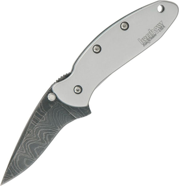 Kershaw Chive Frame Lock Assist Open Knife Damascus Steel Blade/Matte Finish Stainless Handle SKU KS1600DAM/1600DAM