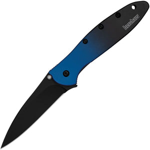 Kershaw Leek Liner Lock Assist Open Knife Black Oxide CPM MagnaCut Stainless Blade/Blue & Black Gradient Alum. Handle SKU KS1660GBLUBK