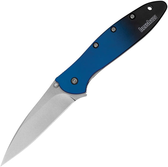 Kershaw Leek Liner Lock Assist Open Knife Stonewash CPM MagnaCut Stainless Blade/Blue & Black Gradient Alum. Handle SKU KS1660GBLU