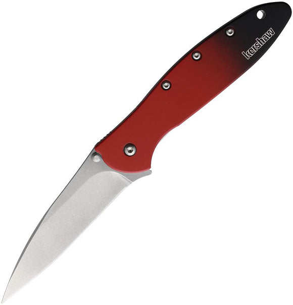 Kershaw Leek Liner Lock Assist Open Knife Stonewash CPM MagnaCut Stainless Blade/Red & Black Gradient Alum. Handle SKU KS1660GRD