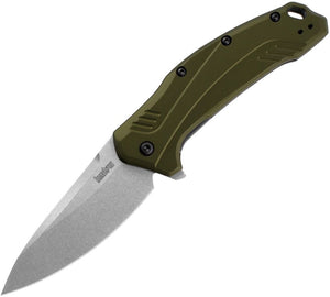 Kershaw Link Liner Lock Assist Open Knife Stonewash CPM-20CV Stainless Blade/Olive Alum. Handle SKU KS1776OLSW