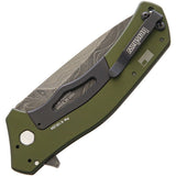 Kershaw Knockout Assist Open Knife Damascus Steel Blade/OD Green Alum. Handle SKU KS1870OLDAM