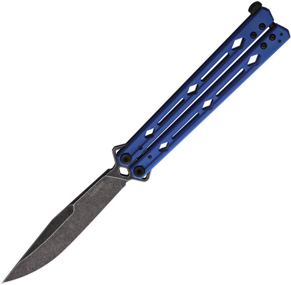 Kershaw Lucha Balisong Butterfly Knife Blackwash 14C28N Sandvik Stainless Blade/Blue Stainless Handle SKU KS5150BLUBW