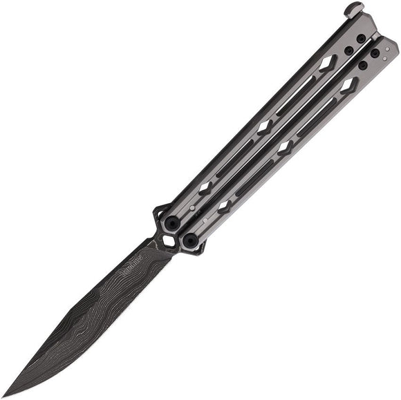 Kershaw Lucha Balisong Butterfly Knife Damascus Steel Blade/Bead Blast Stainless Handle SKU KS5150DAM