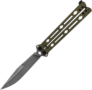 Kershaw Lucha Balisong Butterfly Knife Blackwash 14C28N Sandvik Stainless Blade/OD Green Stainless Handle SKU KS5150ODBW