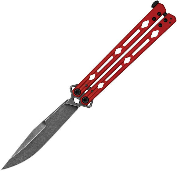 Kershaw Lucha Balisong Butterfly Knife Blackwash 14C28N Sandvik Stainless Blade/Red Stainless Handle SKU KS5150RDBW