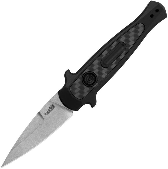 Kershaw Launch 12 Mini Stiletto Automatic Knife Stonewash CPM-154 Stainless Blade/Black Anodized Alum. with Carbon Fiber Inlay SKU 7125/KS7125