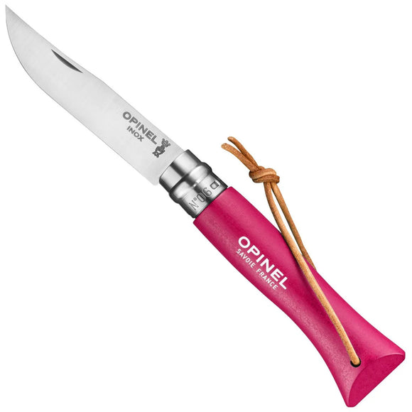 Opinel No.6 Colorama Strawberry Stainless Steel Folding Knife w/Lanyard SKU 002201