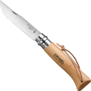 Opinel No. 8 Stainless Steel Folding Knife Beechwood w/Lanyard SKU 001321