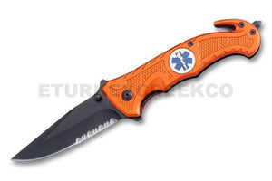 Spring Assist Rescue Knife (EMS) Black Half Serr. SS Blade/Orange Handle SKU SE-858EMTO