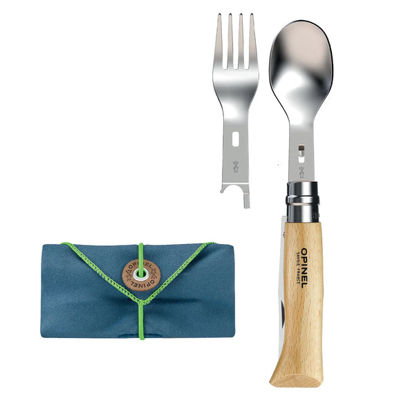 Opinel No.8 Stainless Steel Picnic+ Cutlery Complete Set Beechwood Handle SKU 002500