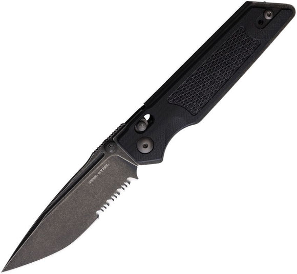 Real Steel Sacra TAC Crossbar Lock Knife Black PVD Coated Half Serr. K110 Tool Steel Blade/Black Textured G10 Handle