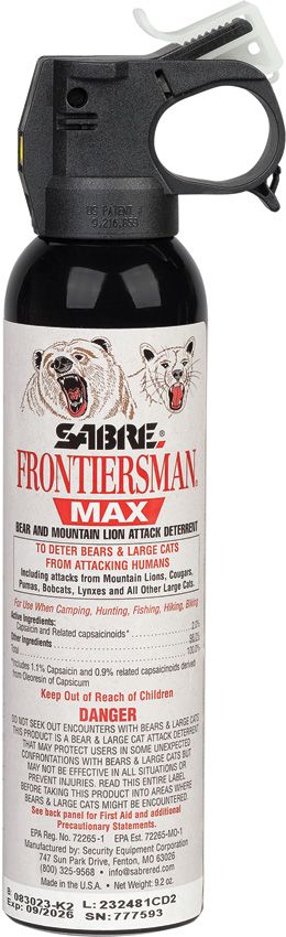 Sabre Frontiersman Bear Spray 30 ft. Spray Stream 9.2 oz SKU SA95562