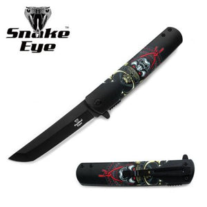 Snake Eye Tactical Spring Assist Knife Black 3CR13 SS Blade/Black Samurai Warrior Handle SKU SE-5152SA