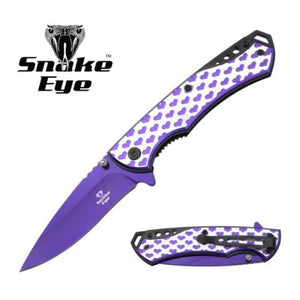 Snake Eye Tactical Spring Assist Knife Purple SS Blade/Purple & Silver Metal Heart Handle SKU SE-5217PP