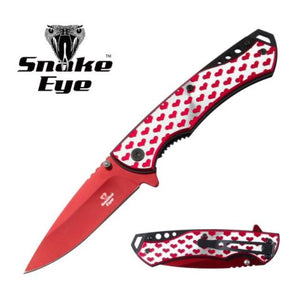 Snake Eye Tactical Spring Assist Knife Red SS Blade/Red & Silver Metal Heart Handle SKU SE-5217RD