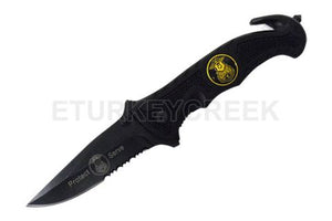 Spring Assist Rescue Knife (Police) Protect & Serve Half Serr. Black SS Blade/Black Handle SKU SE-858PD