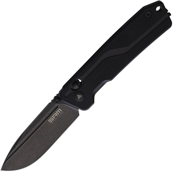 SRM Rubik Ambi Lock Knife Black Stonewash 10Cr15CoMoV Steel Blade/Black G10 Handle SKU SRM7228LGB