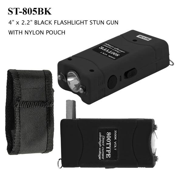 Black Stun Gun 3500K Volt with Flashlight & Built in Charger SKU ST-805BK