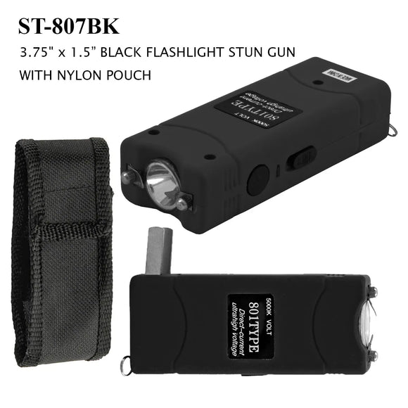 Black Stun Gun 5000K Volt with Flashlight & Built in Charger SKU ST807BK