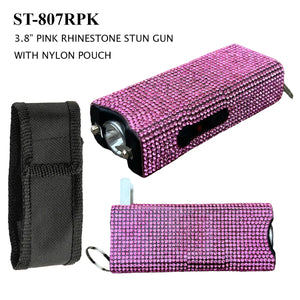 Pink Rhinestone Stun Gun with Flashlight & Built in Charger SKU ST-807RPK