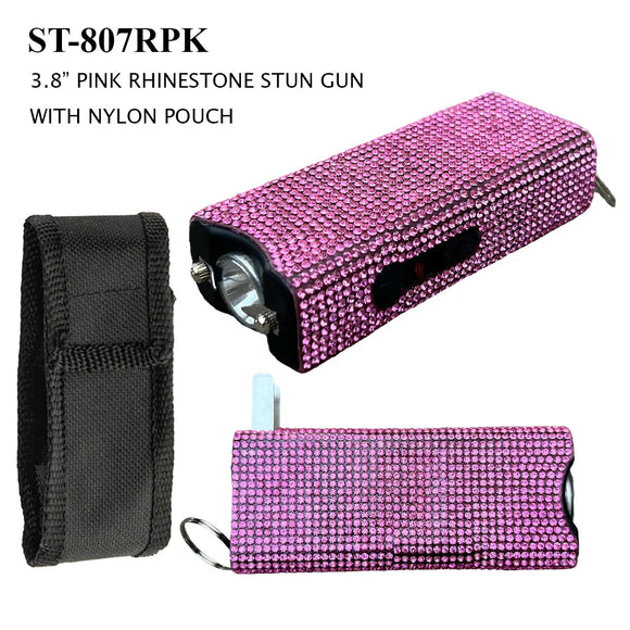 Pink Rhinestone Stun Gun with Flashlight & Built in Charger SKU ST-807RPK