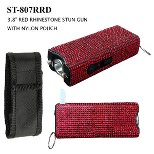 Red Rhinestone Design Stun Gun w/LED Light and Keychain SKU ST-807RRD