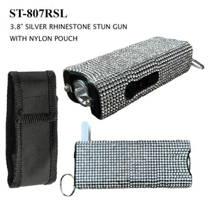 Silver Rhinestone Design Stun Gun w/LED Light & Keychain SKU ST-807RSL