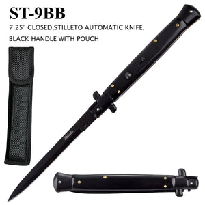 Stiletto Switchblade Knife 13" Overall Black Stainless-Steel Blade/Black Handle SKU ST-9BB