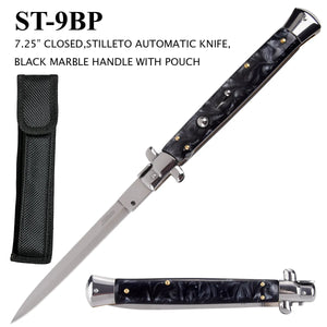 Stiletto Switchblade Knife 13" Overall Stainless-Steel Blade/Black Marble Handle SKU ST-9BP