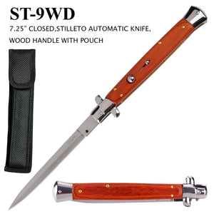 Stiletto Switchblade Knife 13" Overall Stainless-Steel Blade/Wood Handle SKU ST-9WD