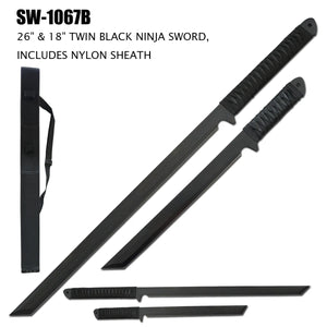 2 Piece Black Ninja Sword Set 27.5"/18" with Nylon Sheath SKU SW-1067B