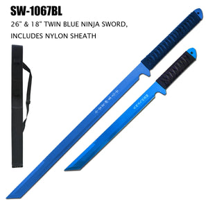 2 Piece Blue Ninja Sword Set 27.5"/18" with Nylon Sheath SKU SW-1067BL