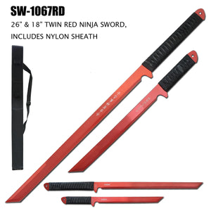 ElitEdge 2 Piece Red Ninja Sword Set 27.5"/18" with Nylon Sheath SKU SW-1067RD