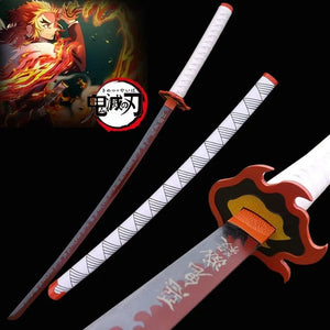 Rengoku Kyoujurou Demon Slayer Animated Katana Sword Carbon Steel Blade/Wood Scabbard SKU