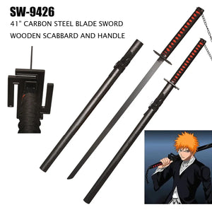 Ichigo Banki Bleach Animated Sword Carbon Steel Blade/Wood Scabbard SKU SW-9426