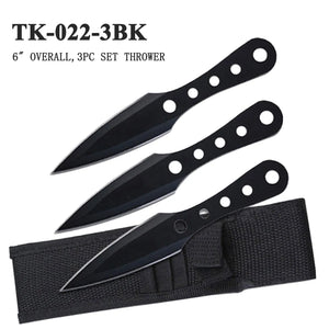 6" 3 Piece Throwing Knife Set w/Sheath Black Stainless-Steel SKU TK-022-3BK